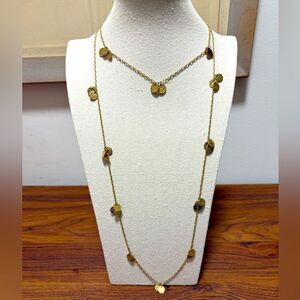 Charles & Ron Signed Gold Plated 2 Tiered Necklace with Hammered Circles & Clasp